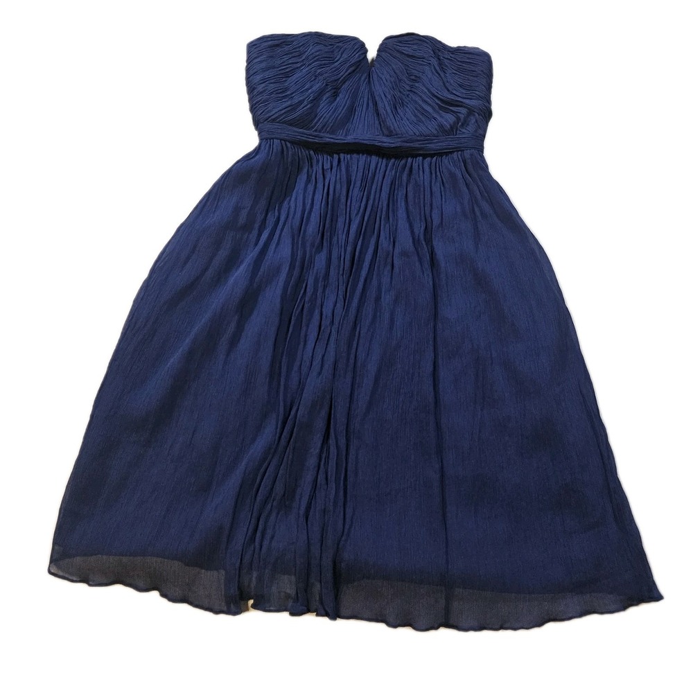 J. Crew Blue Nadia Silk Strapless Pleated Chiffon Mini A-Line Women Dress SZ 0P